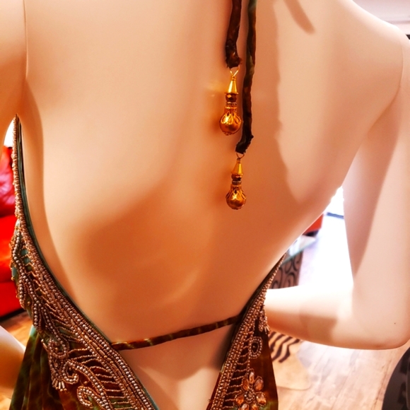 LAST ONE***MANISH VAID Ocean Dreams Turq. TIE DYE Hi-Lo Silk Emb. Dress-NWT-OS - Picture 7 of 9